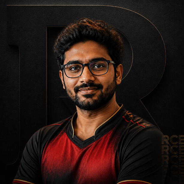 RCB AI photo prompt square profile picture DP with abstract R monogram